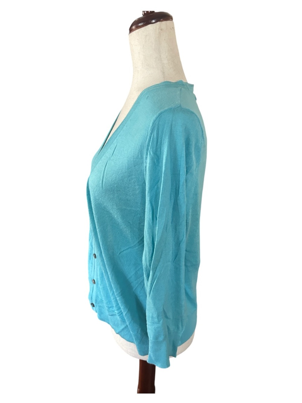 Turquoise Button-Front Cardigan Sweater - Picture 12 of 13